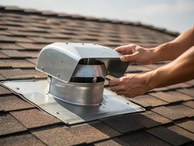 Davie Dryer Vent Cleaning certified technician safely cleaning a roof-mounted dryer vent in Davie