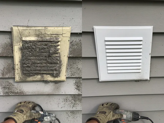 Davie Dryer Vent Cleaning technician installing high-quality dryer vent cover at a residential property in Davie