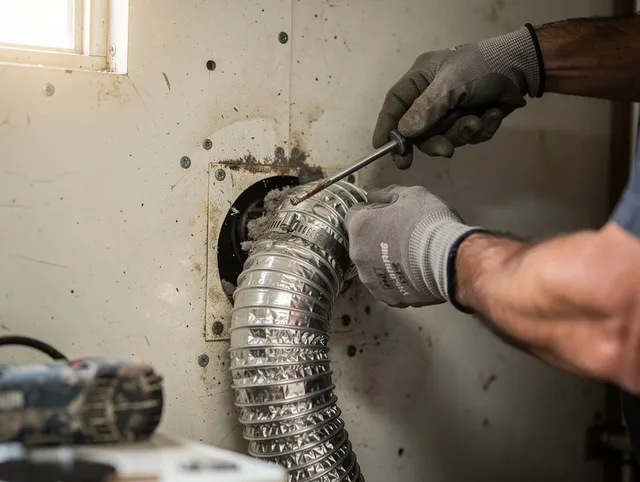 Davie Dryer Vent Cleaning technician performing precise dryer vent hose installation in Davie